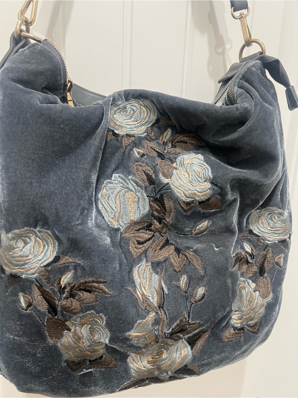 Urban Expressions Slate Gray Velvet Embroidered Hobo - Picture 3 of 9